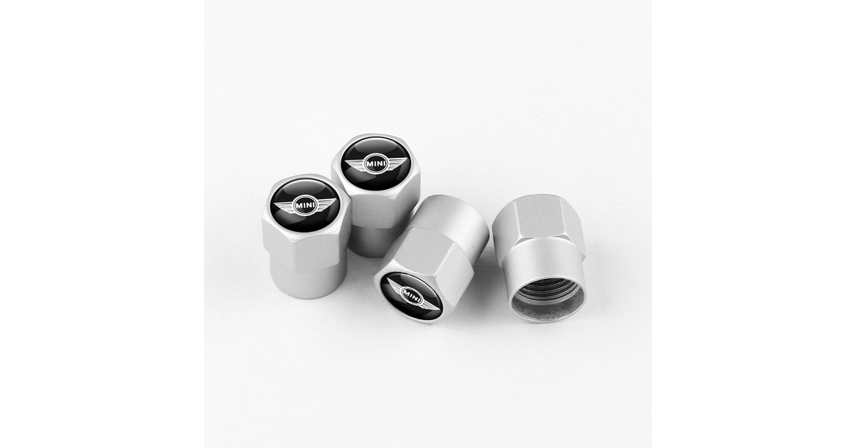 SILVER TIRE VALVE STEM CAPS FOR MINI